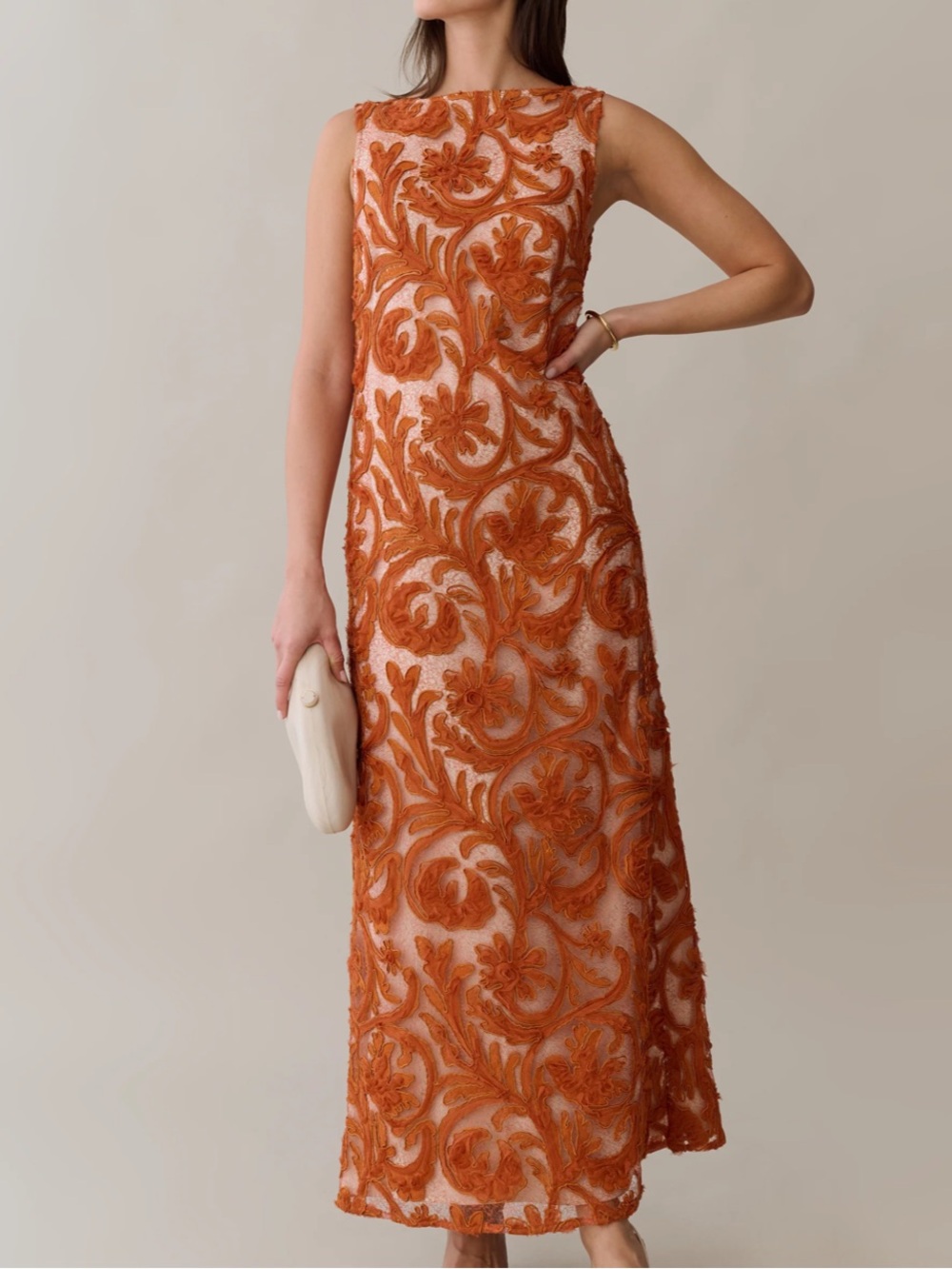 o.p.t. Leanne Dress Sleeveless Burnt Orange Embroidered Maxi Dress